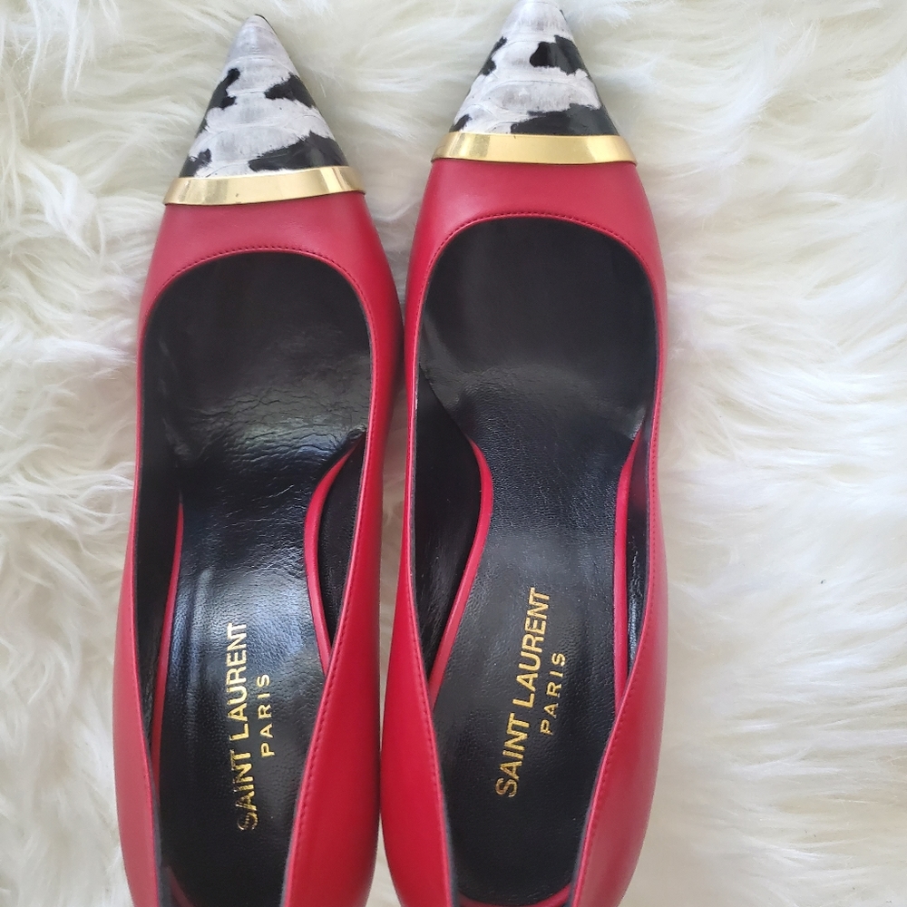 Saint Laurent Pointed-Toe Python-Cap Pump, Red - image 7